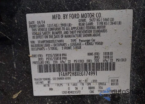 2014 Ford Taurus Sel from USA, damaged, VIN 1FAHP2H8XEG174991